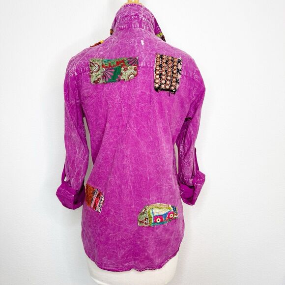 Nu Vintage Womens Long Sleeve Button Up Shirt Size Small Purple Festival Artsy - Picture 2 of 10